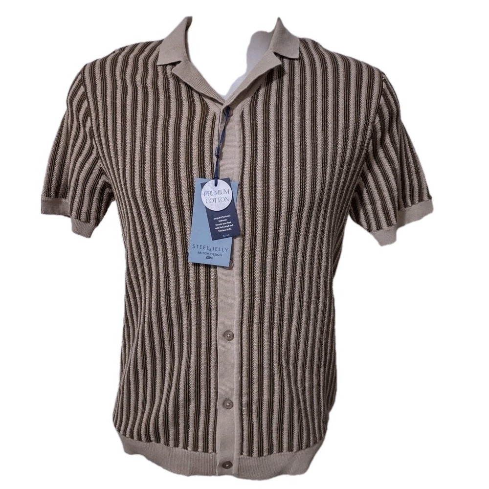 Steel & Jelly Sweater Men's Sz Small Button Up Short Sleeve Polo Preppy  Stripes